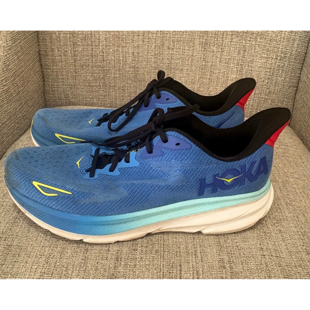 Hoka Clifton 9 Mens Running Shoes Blue Aqua Yellow Sneakers 1132210-BBLC 12.5D